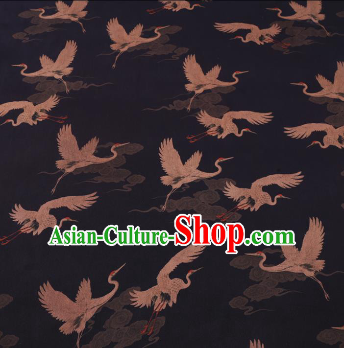 Chinese Cheongsam Classical Cloud Crane Pattern Design Black Watered Gauze Fabric Asian Traditional Silk Material