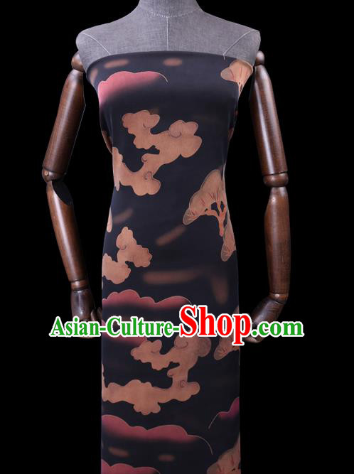 Chinese Cheongsam Classical Cloud Pattern Design Black Watered Gauze Fabric Asian Traditional Silk Material
