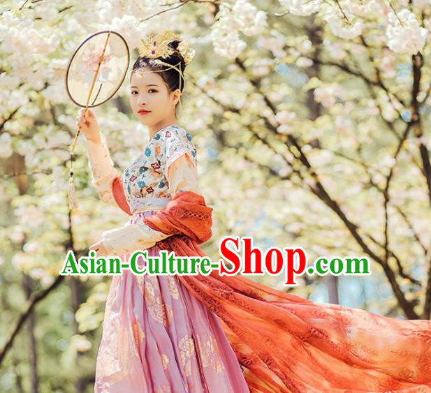 Chinese Ancient Court Dance Lady Embroidered Dress Traditional Tang Dynasty Royal Princess Costumes for Women