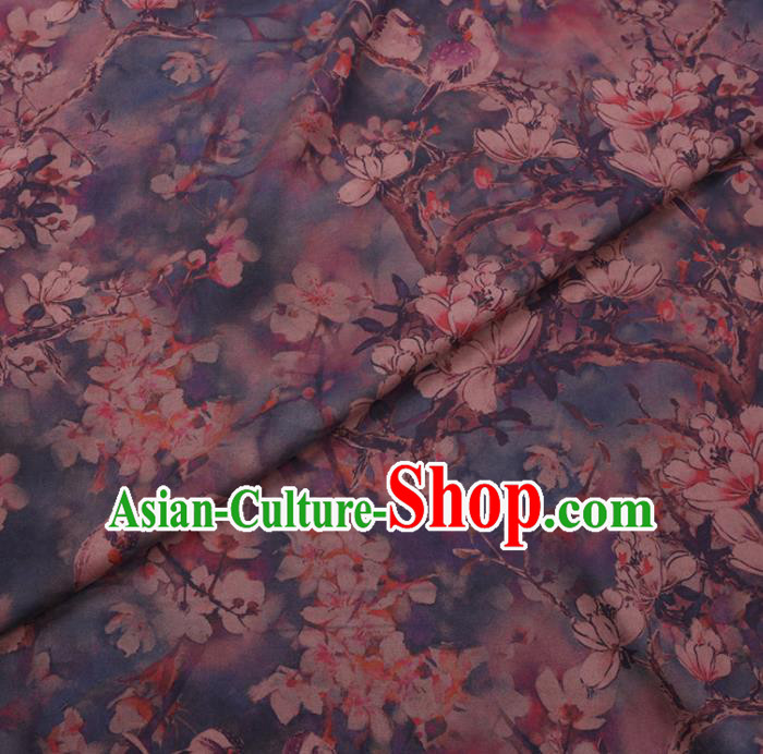Chinese Cheongsam Classical Magnolia Pattern Design Blue Watered Gauze Fabric Asian Traditional Silk Material