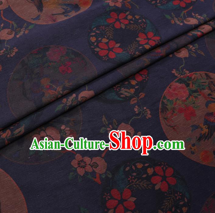 Chinese Cheongsam Classical Plum Peony Pattern Design Deep Blue Watered Gauze Fabric Asian Traditional Silk Material