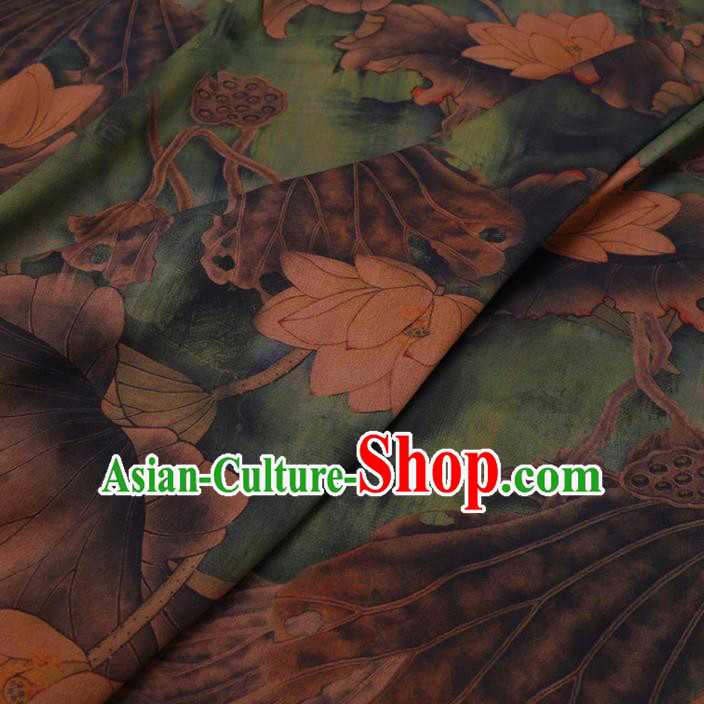 Chinese Cheongsam Classical Lotus Goose Pattern Design Green Watered Gauze Fabric Asian Traditional Silk Material