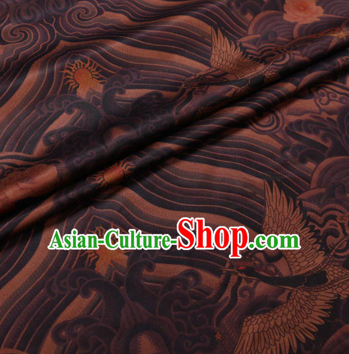Chinese Cheongsam Classical Peony Crane Pattern Design Black Watered Gauze Fabric Asian Traditional Silk Material
