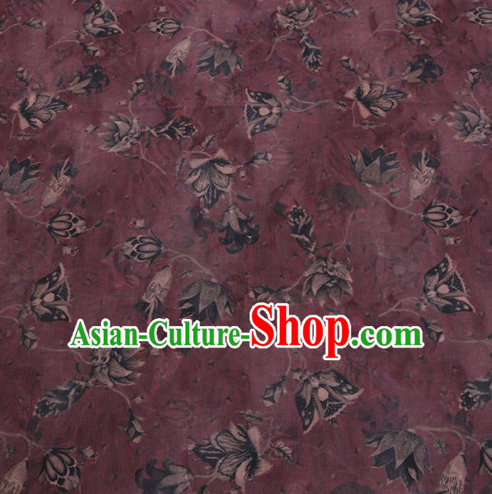 Chinese Cheongsam Classical Tulip Pattern Design Purple Watered Gauze Fabric Asian Traditional Silk Material