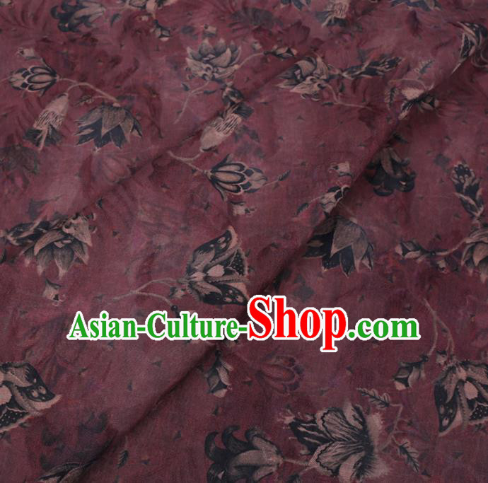 Chinese Cheongsam Classical Tulip Pattern Design Purple Watered Gauze Fabric Asian Traditional Silk Material