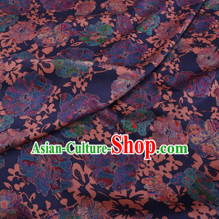 Chinese Cheongsam Classical Pattern Design Deep Blue Watered Gauze Fabric Asian Traditional Silk Material