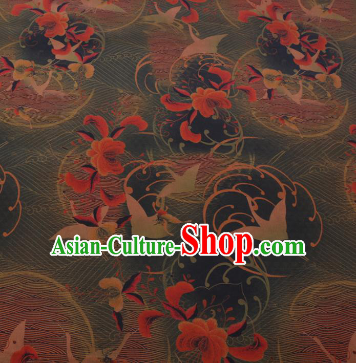 Chinese Cheongsam Classical Crane Peony Pattern Design Green Watered Gauze Fabric Asian Traditional Silk Material