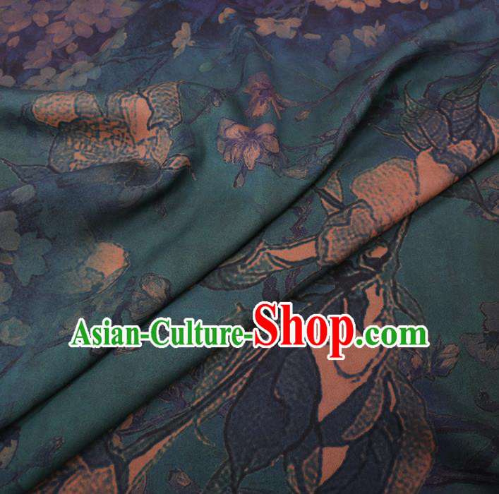 Chinese Cheongsam Classical Pear Flowers Pattern Design Blue Watered Gauze Fabric Asian Traditional Silk Material