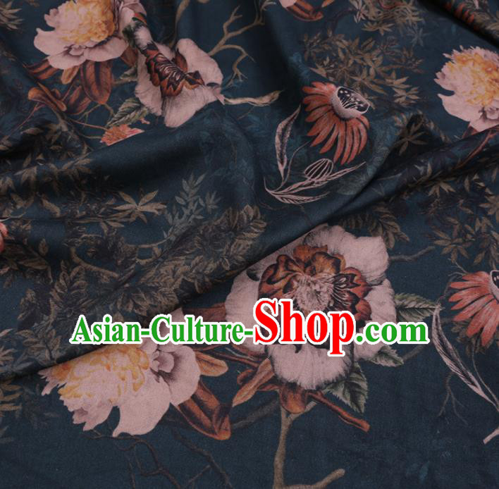 Chinese Cheongsam Classical Kapok Pattern Design Atrovirens Watered Gauze Fabric Asian Traditional Silk Material