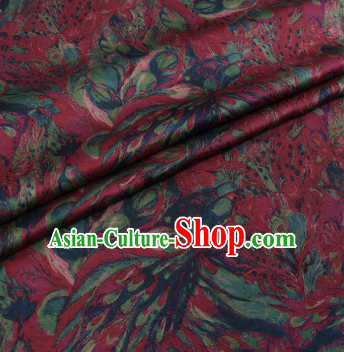 Chinese Cheongsam Classical Phalaenopsis Pattern Design Wine Red Watered Gauze Fabric Asian Traditional Silk Material