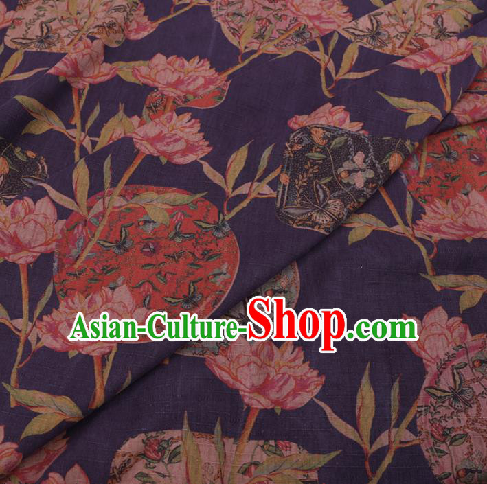 Chinese Cheongsam Classical Butterfly Flowers Pattern Design Purple Watered Gauze Fabric Asian Traditional Silk Material