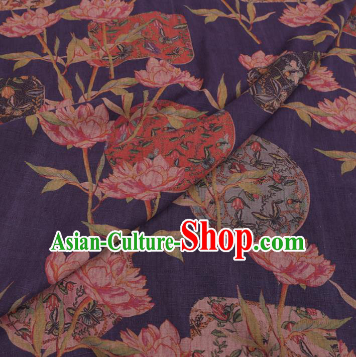 Chinese Cheongsam Classical Butterfly Flowers Pattern Design Purple Watered Gauze Fabric Asian Traditional Silk Material