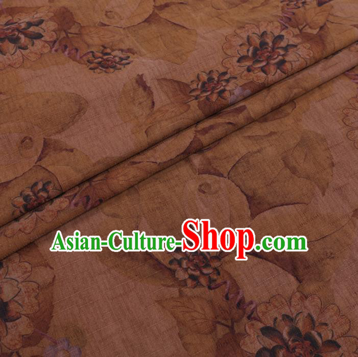 Chinese Cheongsam Classical Flowers Pattern Design Ginger Watered Gauze Fabric Asian Traditional Silk Material