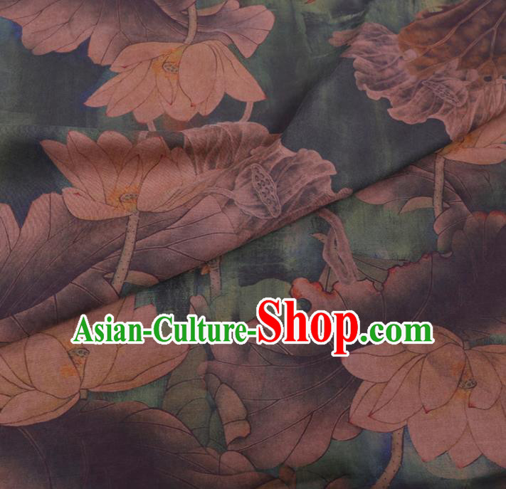 Chinese Cheongsam Classical Lotus Goose Pattern Design Blue Watered Gauze Fabric Asian Traditional Silk Material