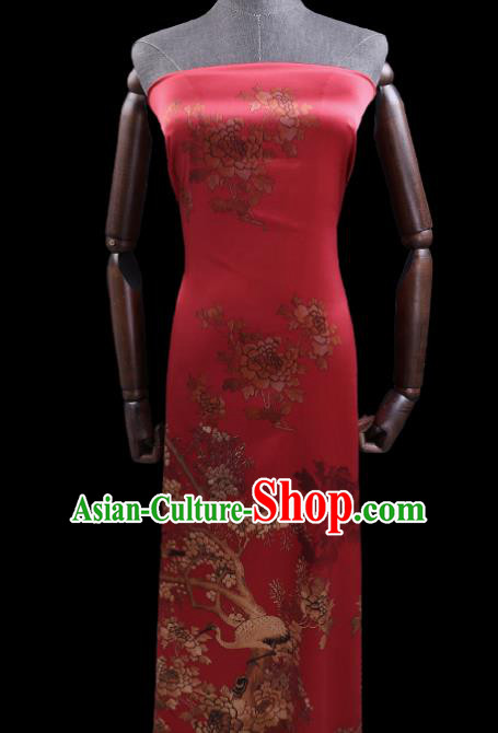 Chinese Cheongsam Classical Peacock Peony Pattern Design Red Watered Gauze Fabric Asian Traditional Silk Material