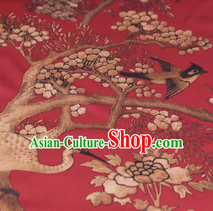 Chinese Cheongsam Classical Peacock Peony Pattern Design Red Watered Gauze Fabric Asian Traditional Silk Material