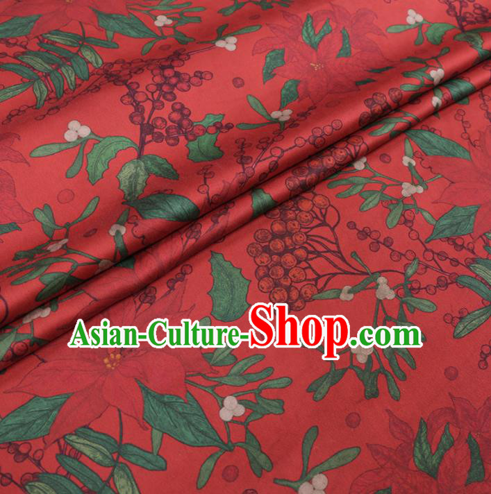 Chinese Cheongsam Classical loquat Pattern Design Red Watered Gauze Fabric Asian Traditional Silk Material