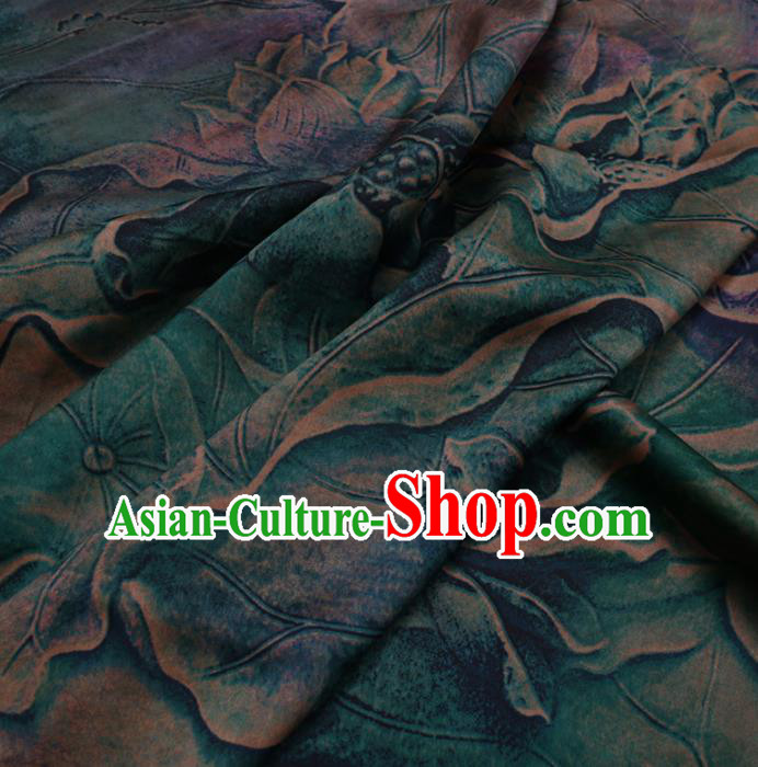 Chinese Cheongsam Classical Lotus Pattern Design Green Watered Gauze Fabric Asian Traditional Silk Material