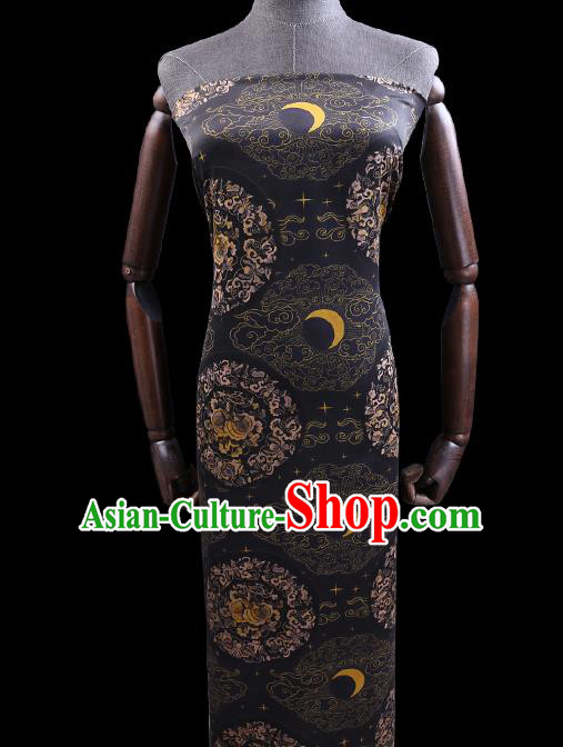 Chinese Cheongsam Classical Moon Pattern Design Black Watered Gauze Fabric Asian Traditional Silk Material