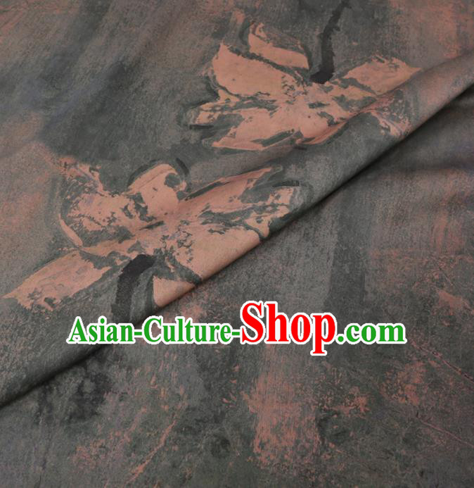Chinese Cheongsam Classical Lotus Pattern Design Olive Green Watered Gauze Fabric Asian Traditional Silk Material