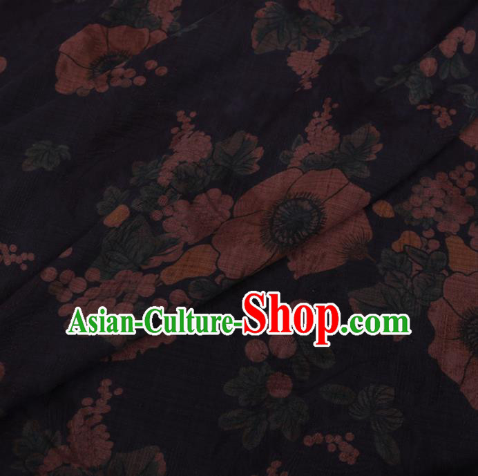 Chinese Cheongsam Classical Flowers Pattern Design Black Watered Gauze Fabric Asian Traditional Silk Material