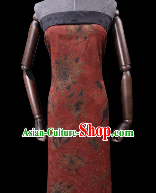 Chinese Cheongsam Classical Peony Phoenix Pattern Design Red Watered Gauze Fabric Asian Traditional Silk Material