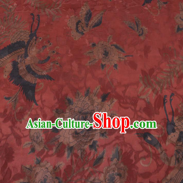 Chinese Cheongsam Classical Peony Phoenix Pattern Design Red Watered Gauze Fabric Asian Traditional Silk Material