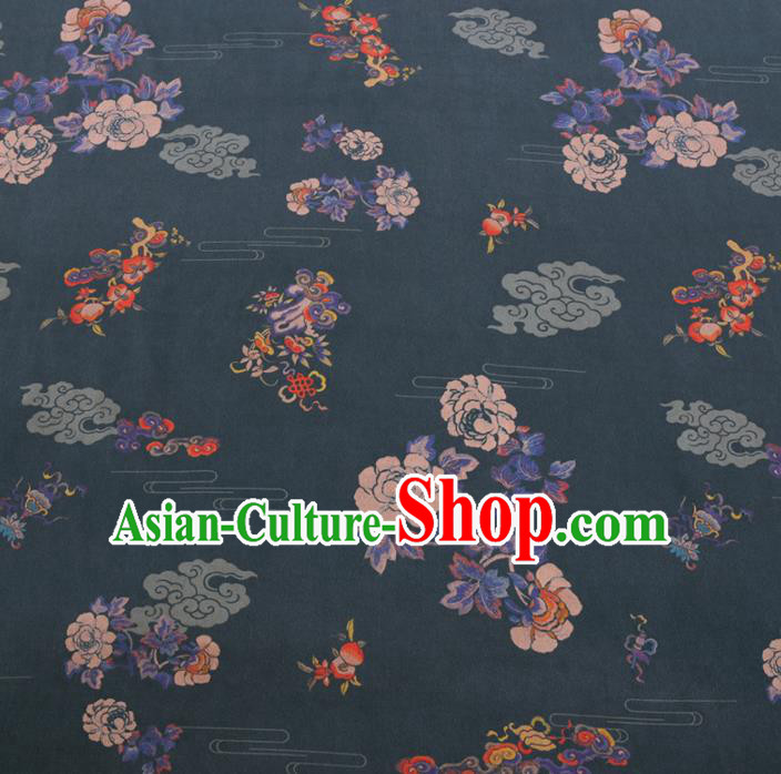 Chinese Cheongsam Classical Cloud Peony Pattern Design Deep Green Watered Gauze Fabric Asian Traditional Silk Material