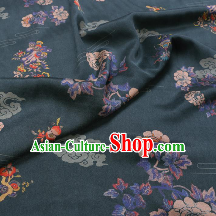 Chinese Cheongsam Classical Cloud Peony Pattern Design Deep Green Watered Gauze Fabric Asian Traditional Silk Material