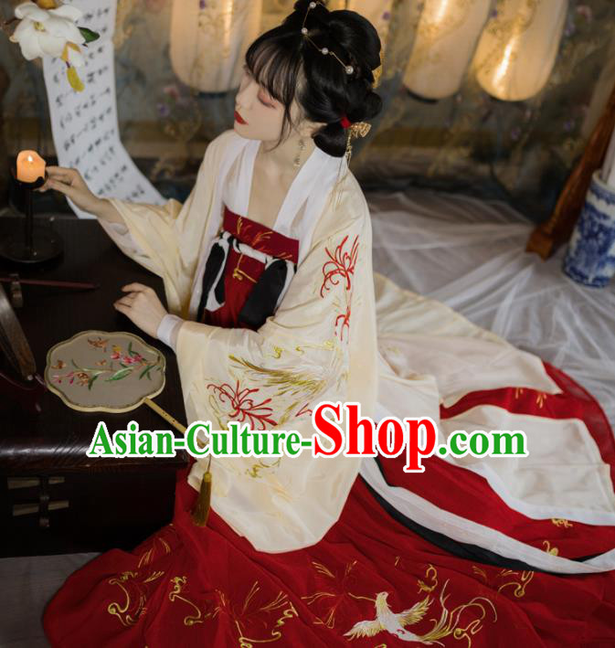 Chinese Ancient Princess Embroidered Red Dress Traditional Tang Dynasty Nobility Lady Costumes for Women