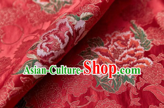Chinese Classical Peony Pattern Design Red Brocade Fabric Asian Traditional Cheongsam Silk Material