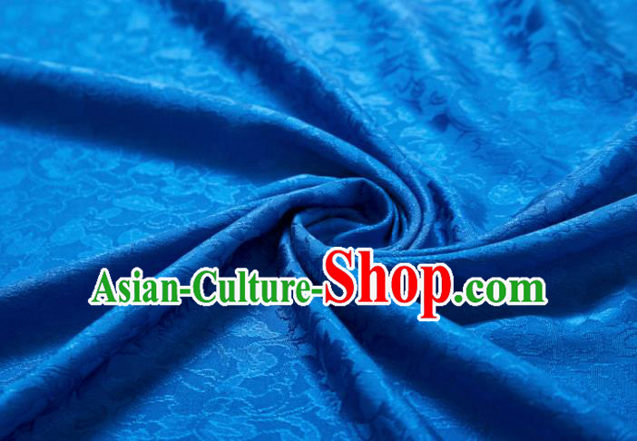Chinese Classical Twine Flowers Pattern Design Blue Mulberry Silk Fabric Asian Traditional Cheongsam Silk Material