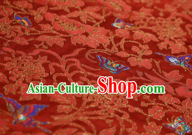 Chinese Classical Chrysanthemum Butterfly Pattern Design Red Brocade Fabric Asian Traditional Silk Material
