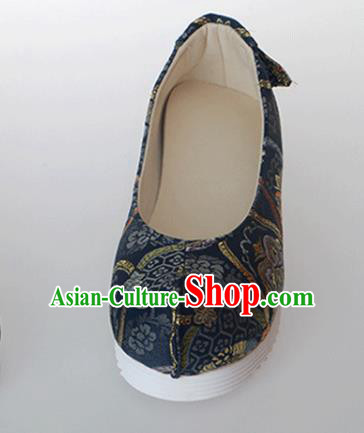 Chinese Traditional Handmade Navy Satin Shoes Opera Shoes Hanfu Shoes Ancient Princess Shoes for Women