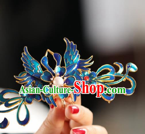 Chinese Handmade Ming Dynasty Princess Blue Swan Hairpins Ancient Hanfu Hair Accessories for Women