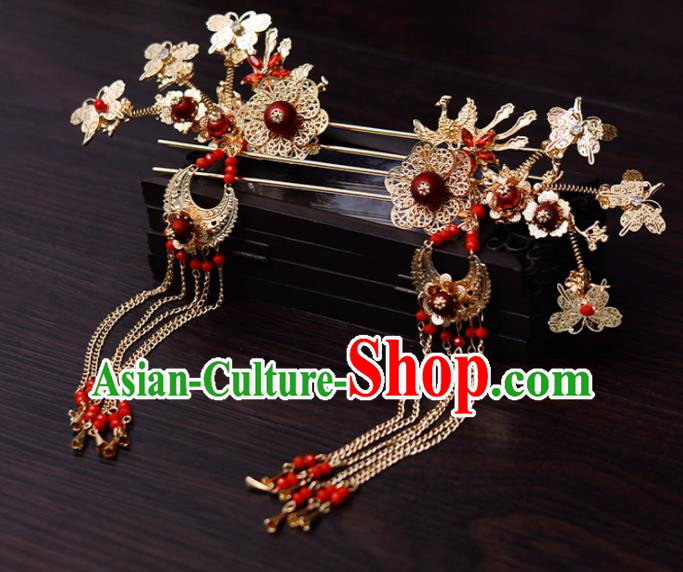Chinese Traditional Wedding Hair Accessories Tassel Hairpins Handmade Bride Hair Combs for Women