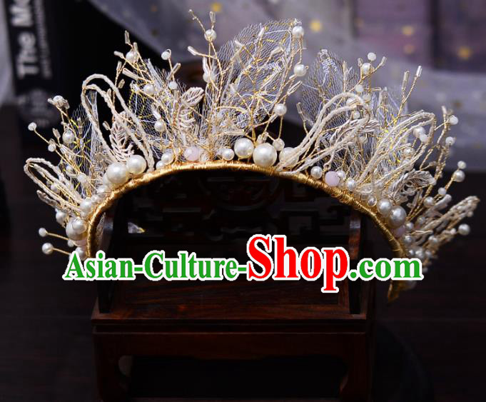 Top Handmade Bride Beads Silk Royal Crown Wedding Hair Accessories for Women