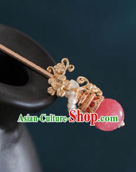 Chinese Handmade Ming Dynasty Queen Rosy Bead Hairpins Ancient Hanfu Hair Accessories for Women