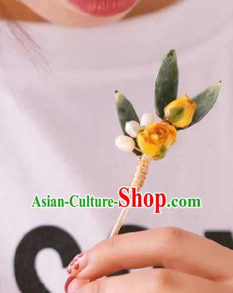 Chinese Handmade Ming Dynasty Princess Yellow Flowers Hairpins Ancient Hanfu Hair Accessories for Women