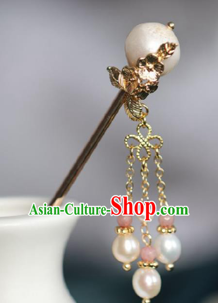 Chinese Handmade Ming Dynasty Princess Pearl Tassel Hairpins Ancient Hanfu Hair Accessories for Women