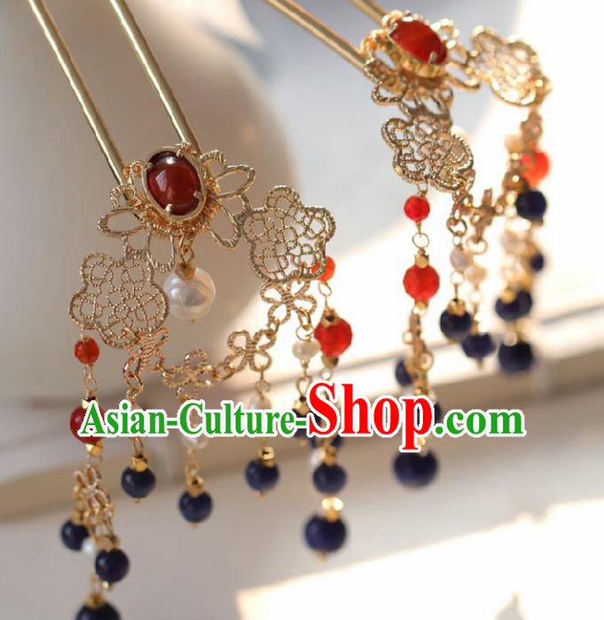 Chinese Handmade Ming Dynasty Queen Golden Hairpins Ancient Hanfu Hair Accessories for Women