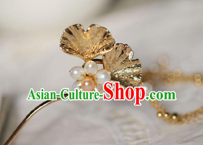Chinese Handmade Ming Dynasty Queen Golden Ginkgo Leaf Tassel Hairpins Ancient Hanfu Hair Accessories for Women