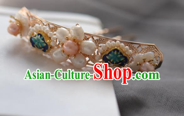 Chinese Handmade Ming Dynasty Queen Blue Lotus Pearls Hairpins Ancient Hanfu Hair Accessories for Women