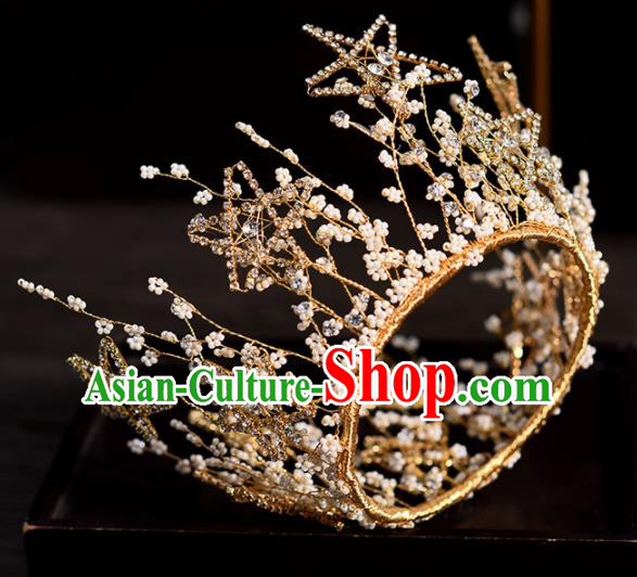 Top Handmade Bride Crystal Star Royal Crown Wedding Hair Accessories for Women
