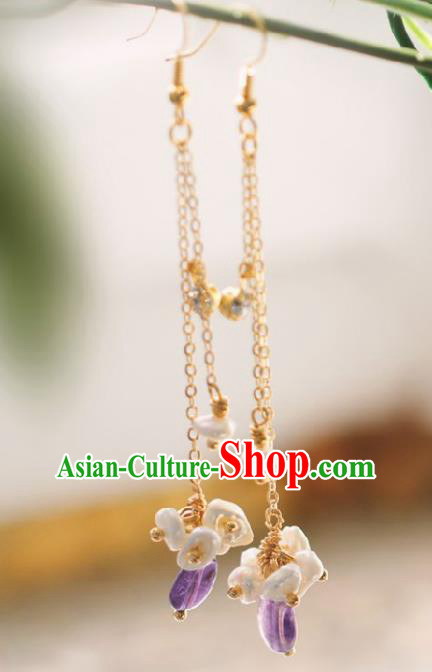 Chinese Traditional Hanfu Pearls Long Tassel Earrings Handmade Ear Jewelry Accessories for Women