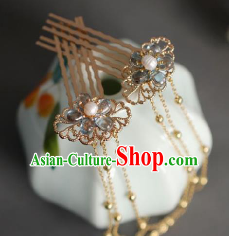 Chinese Handmade Ming Dynasty Golden Hair Combs Hairpins Ancient Hanfu Hair Accessories for Women