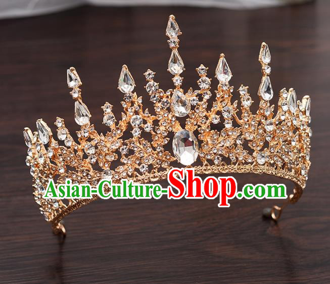 Top Handmade Bride Crystal Golden Royal Crown Wedding Hair Accessories for Women