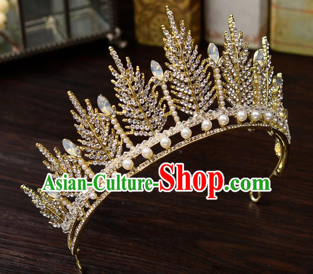 Top Handmade Bride Pearls Crystal Royal Crown Wedding Hair Accessories for Women