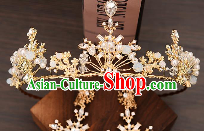 Top Handmade Bride Crystal Beads Royal Crown Wedding Hair Accessories for Women