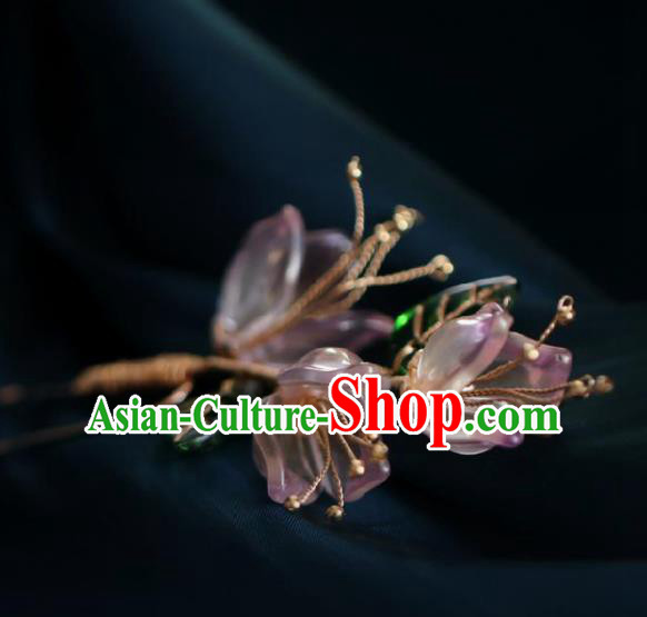 Chinese Handmade Princess Purple Flowers Hairpins Ancient Hanfu Hair Accessories for Women